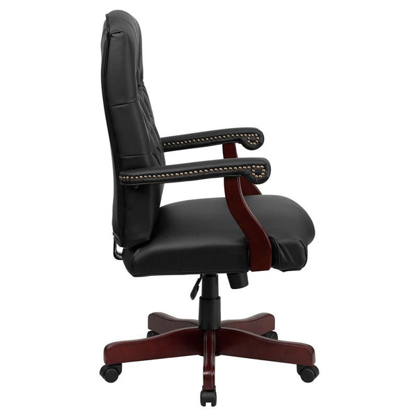 Flash Furniture Martha Washington Black Leather Executive Swivel Chair with Arms - 801L-LF0005-BK-LEA-GG