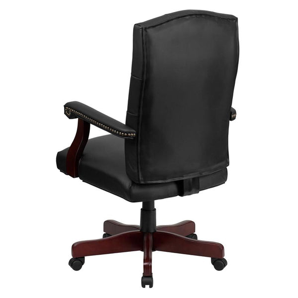 Flash Furniture Martha Washington Black Leather Executive Swivel Chair with Arms - 801L-LF0005-BK-LEA-GG