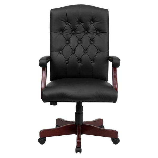 Flash Furniture Martha Washington Black Leather Executive Swivel Chair with Arms - 801L-LF0005-BK-LEA-GG