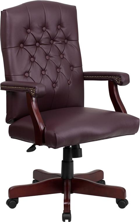 Flash Furniture Martha Washington Burgundy Leather Executive Swivel Chair with Arms - 801L-LF0019-BY-LEA-GG