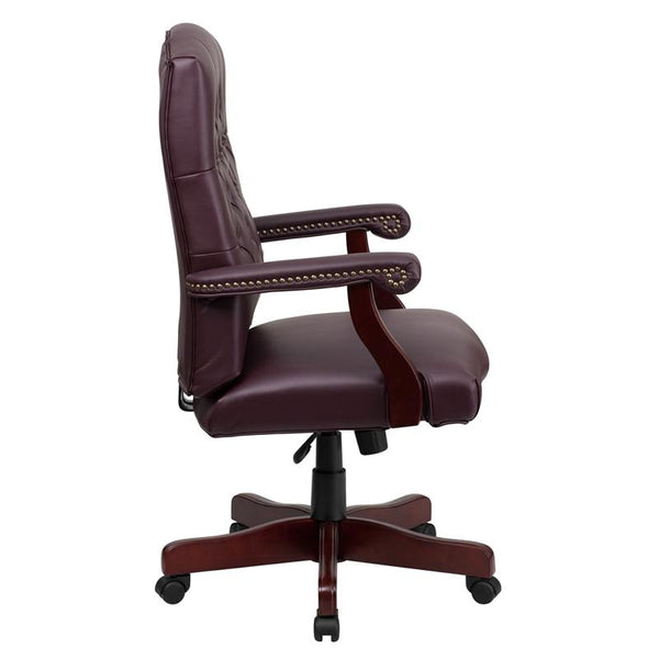 Flash Furniture Martha Washington Burgundy Leather Executive Swivel Chair with Arms - 801L-LF0019-BY-LEA-GG