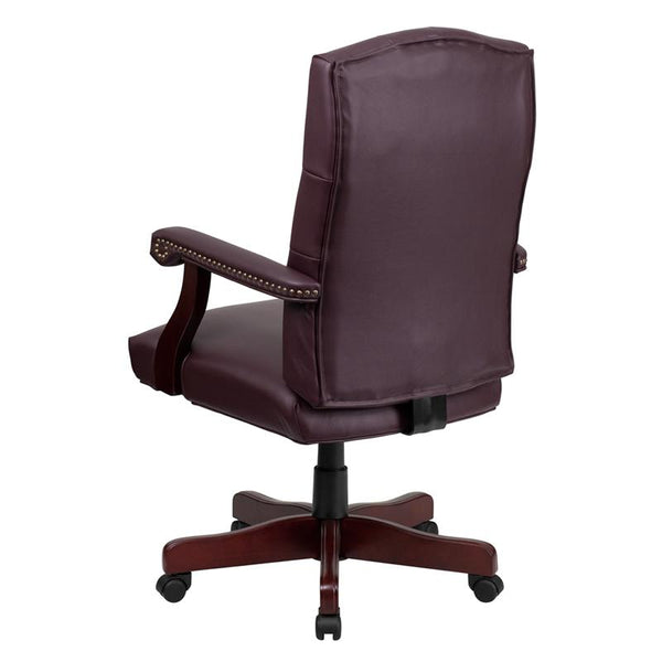 Flash Furniture Martha Washington Burgundy Leather Executive Swivel Chair with Arms - 801L-LF0019-BY-LEA-GG