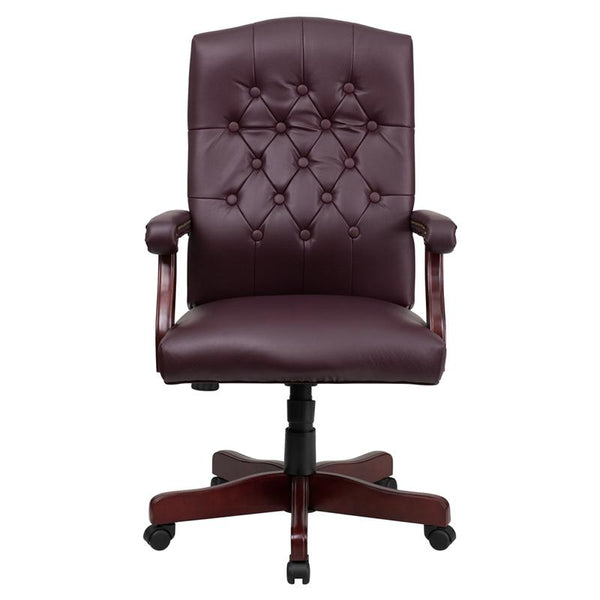 Flash Furniture Martha Washington Burgundy Leather Executive Swivel Chair with Arms - 801L-LF0019-BY-LEA-GG