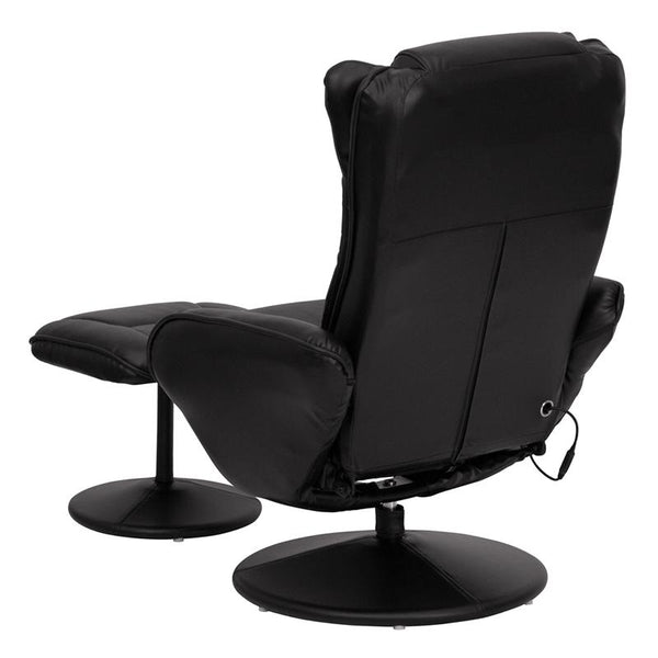 Flash Furniture Massaging Black Leather Plush Cushioned Recliner with Side Pocket and Ottoman - BT-7672-MASSAGE-BK-GG