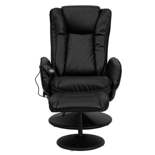 Flash Furniture Massaging Black Leather Plush Cushioned Recliner with Side Pocket and Ottoman - BT-7672-MASSAGE-BK-GG