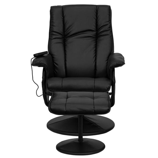 Flash Furniture Massaging Black Leather Recliner and Ottoman with Leather Wrapped Base - BT-7600P-MASSAGE-BK-GG