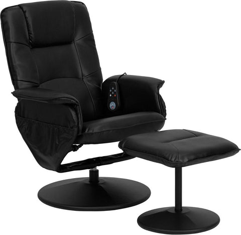 Flash Furniture Massaging Black Leather Recliner with Deep Side Pockets and Ottoman - BT-753P-MASSAGE-BK-GG