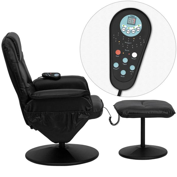 Flash Furniture Massaging Black Leather Recliner with Deep Side Pockets and Ottoman - BT-753P-MASSAGE-BK-GG