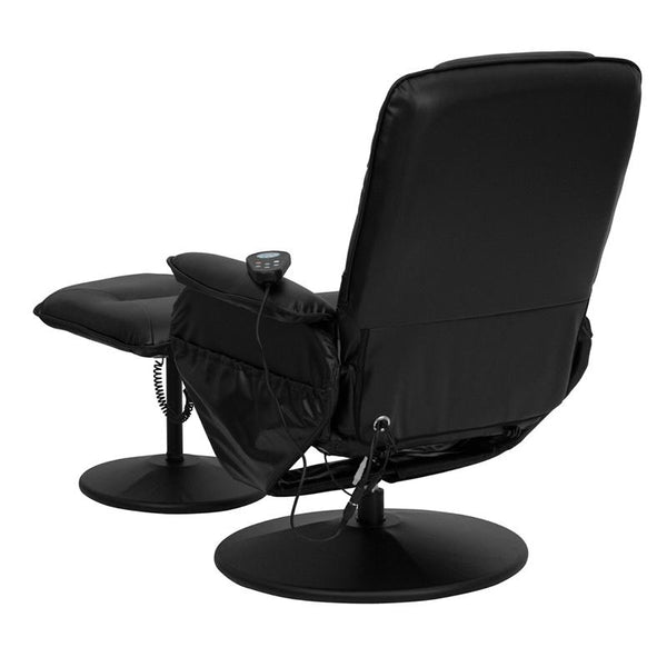 Flash Furniture Massaging Black Leather Recliner with Deep Side Pockets and Ottoman - BT-753P-MASSAGE-BK-GG