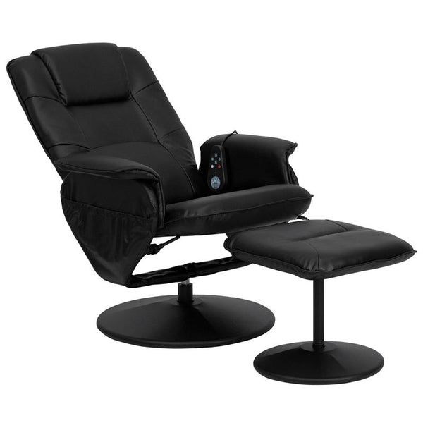 Flash Furniture Massaging Black Leather Recliner with Deep Side Pockets and Ottoman - BT-753P-MASSAGE-BK-GG
