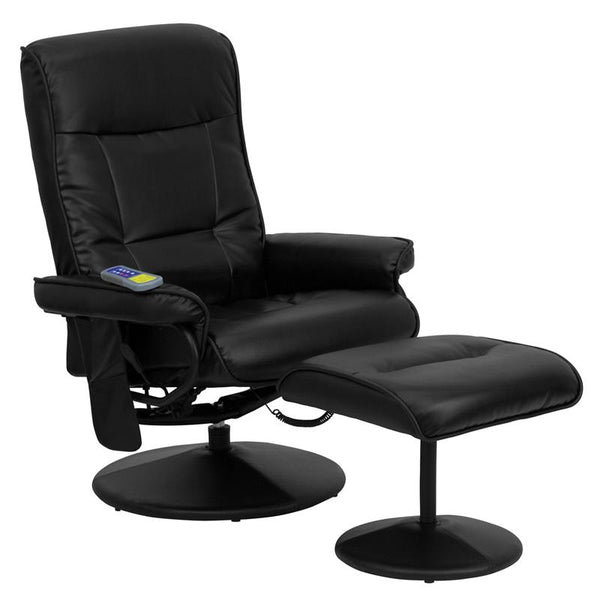 Flash Furniture Massaging Black Leather Recliner with Side Pocket and Ottoman - BT-7320-MASS-BK-GG