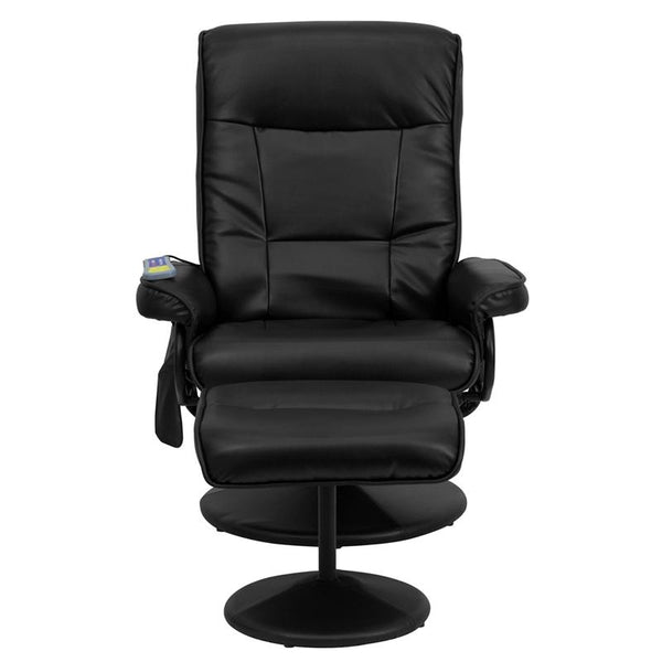 Flash Furniture Massaging Black Leather Recliner with Side Pocket and Ottoman - BT-7320-MASS-BK-GG