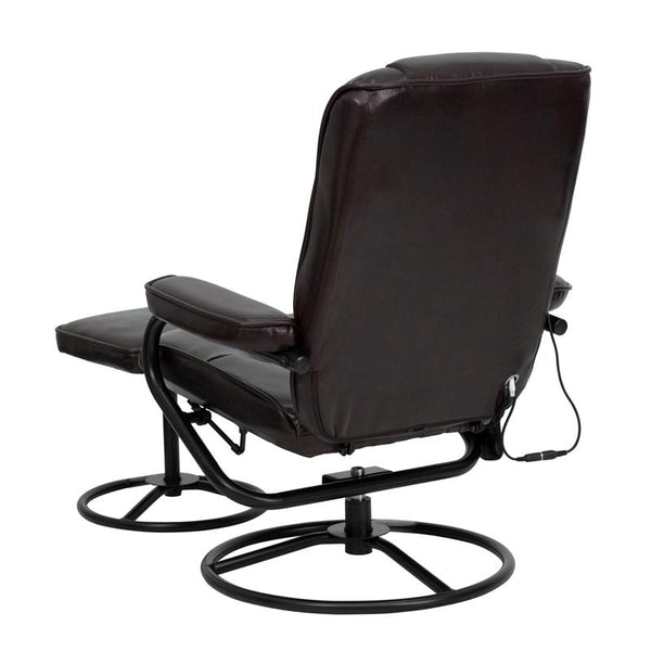 Flash Furniture Massaging Brown Leather Recliner and Ottoman with Metal Bases - BT-703-MASS-BN-GG