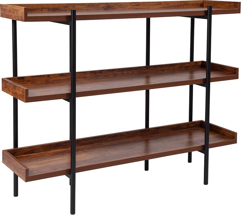 Flash Furniture Mayfair Rustic Wood Grain Finish Storage Shelf with Black Metal Frame - JN-2542B3-GG