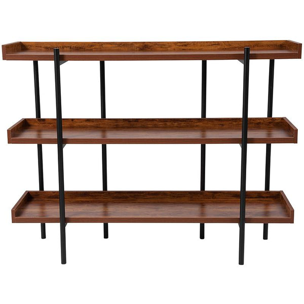 Flash Furniture Mayfair Rustic Wood Grain Finish Storage Shelf with Black Metal Frame - JN-2542B3-GG