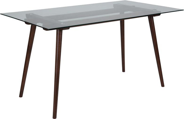 Flash Furniture Meriden 31.5" x 55" Rectangular Solid Walnut Wood Table with Clear Glass Top - SK-17GC-034-W-GG