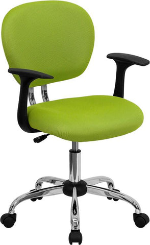 Flash Furniture Mid-Back Apple Green Mesh Padded Swivel Task Chair with Chrome Base and Arms - H-2376-F-GN-ARMS-GG