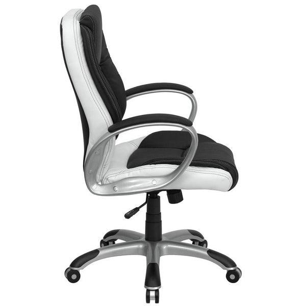 Flash Furniture Mid-Back Black and White Leather Executive Swivel Chair with Arms - CH-CX0217M-GG