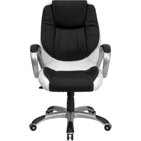 Flash Furniture Mid-Back Black and White Leather Executive Swivel Chair with Arms - CH-CX0217M-GG