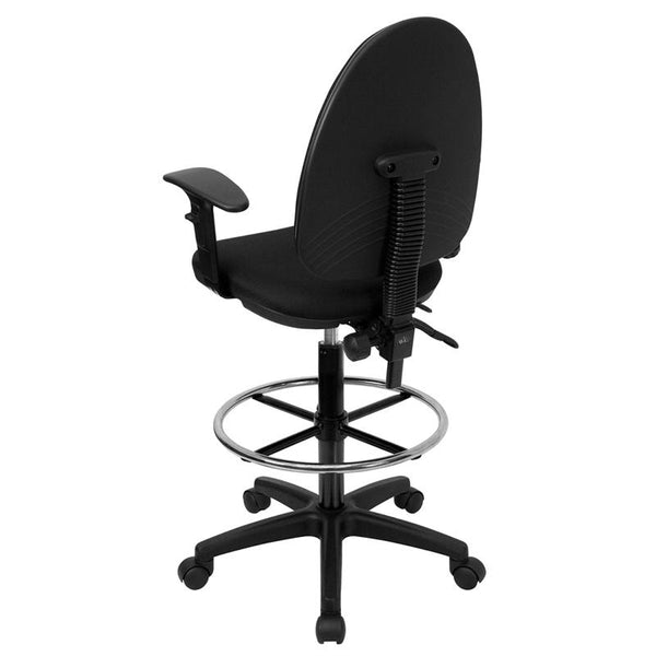 Flash Furniture Mid-Back Black Fabric Multifunction Drafting Chair with Adjustable Lumbar Support and Adjustable Arms - WL-A654MG-BK-AD-GG