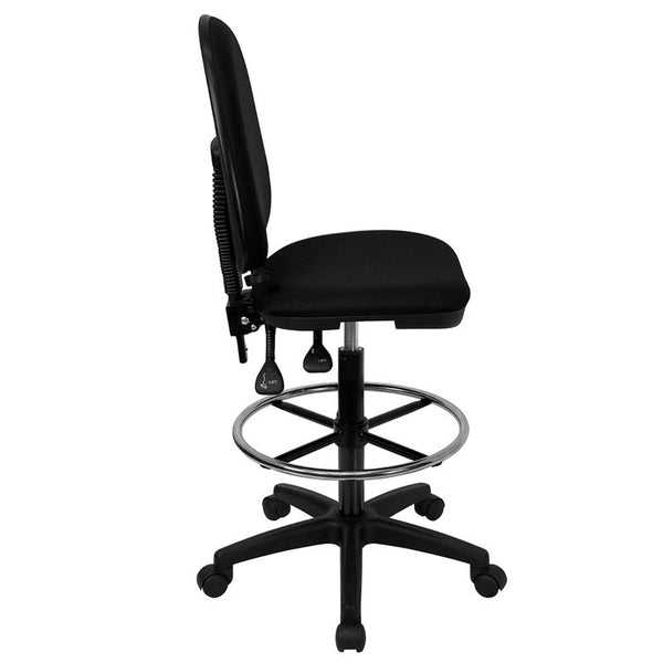 Flash Furniture Mid-Back Black Fabric Multifunction Drafting Chair with Adjustable Lumbar Support - WL-A654MG-BK-D-GG