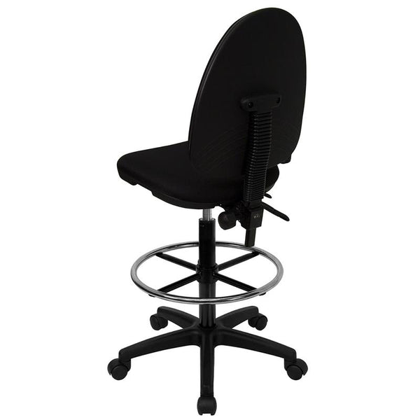 Flash Furniture Mid-Back Black Fabric Multifunction Drafting Chair with Adjustable Lumbar Support - WL-A654MG-BK-D-GG