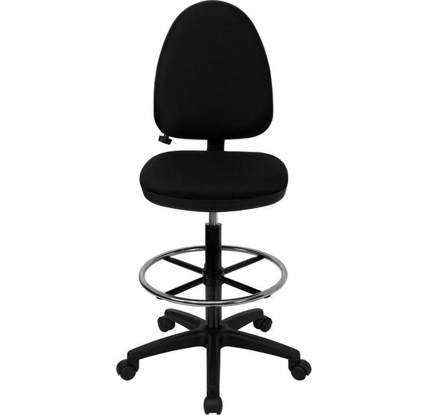 Flash Furniture Mid-Back Black Fabric Multifunction Drafting Chair with Adjustable Lumbar Support - WL-A654MG-BK-D-GG