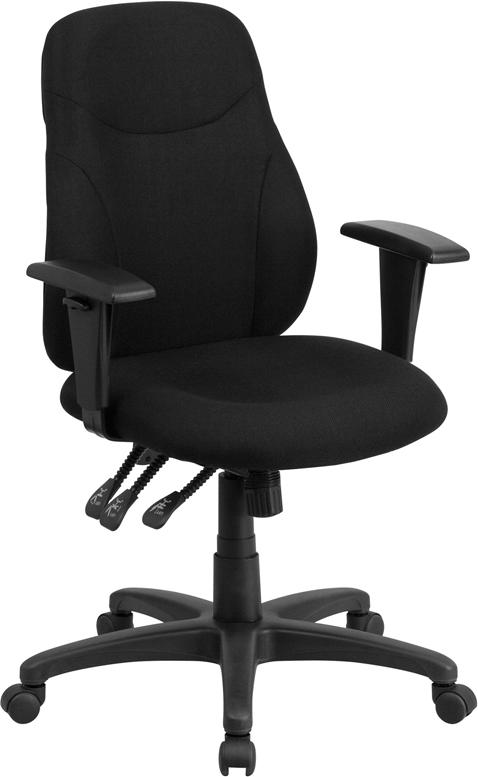 Flash Furniture Mid-Back Black Fabric Multifunction Ergonomic Swivel Task Chair with Adjustable Arms - BT-90297M-A-GG