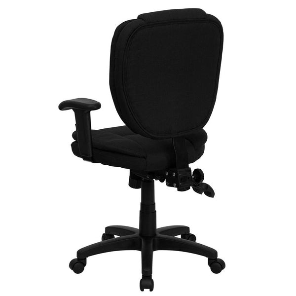 Flash Furniture Mid-Back Black Fabric Multifunction Ergonomic Swivel Task Chair with Pillow Top Cushioning and Arms - GO-930F-BK-ARMS-GG