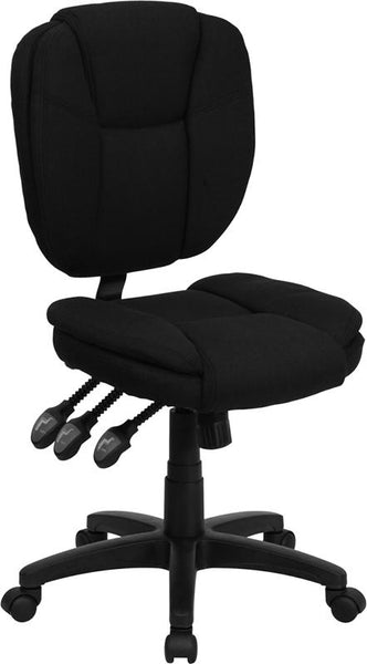 Flash Furniture Mid-Back Black Fabric Multifunction Ergonomic Swivel Task Chair with Pillow Top Cushioning - GO-930F-BK-GG