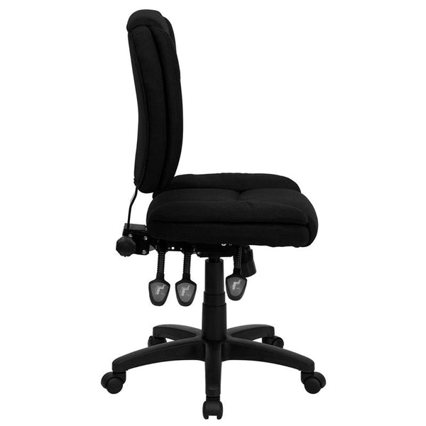 Flash Furniture Mid-Back Black Fabric Multifunction Ergonomic Swivel Task Chair with Pillow Top Cushioning - GO-930F-BK-GG