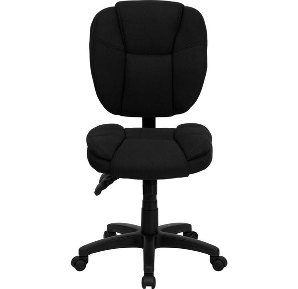 Flash Furniture Mid-Back Black Fabric Multifunction Ergonomic Swivel Task Chair with Pillow Top Cushioning - GO-930F-BK-GG