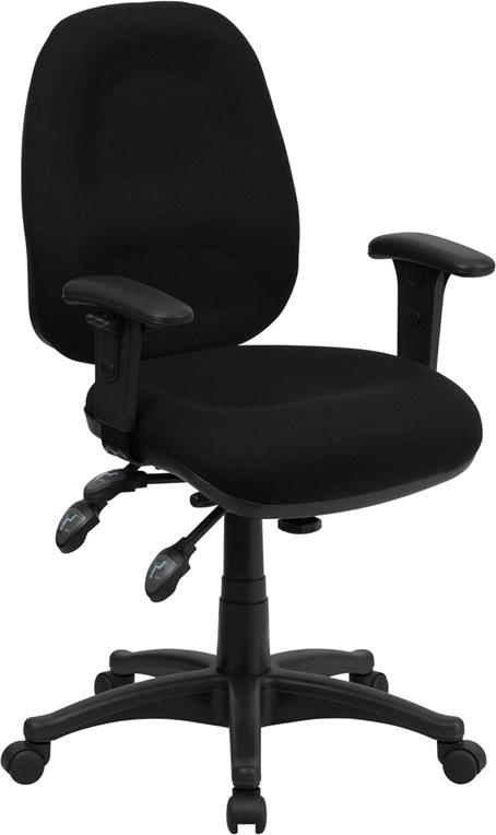 Flash Furniture Mid-Back Black Fabric Multifunction Executive Swivel Chair with Adjustable Arms - BT-662-BK-GG