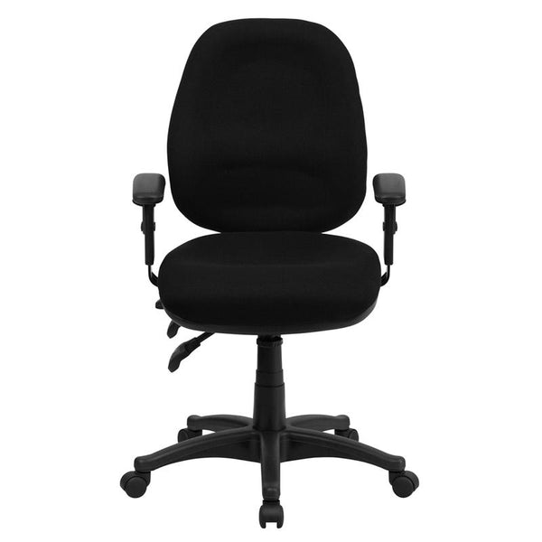 Flash Furniture Mid-Back Black Fabric Multifunction Executive Swivel Chair with Adjustable Arms - BT-662-BK-GG