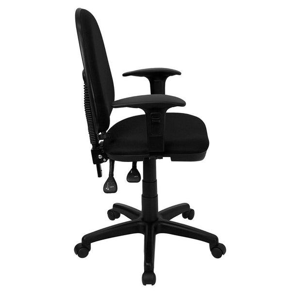 Flash Furniture Mid-Back Black Fabric Multifunction Swivel Task Chair with Adjustable Lumbar Support and Adjustable Arms - WL-A654MG-BK-A-GG