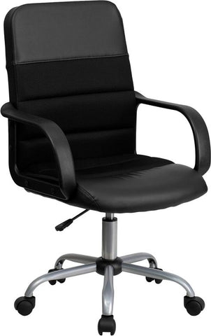 Flash Furniture Mid-Back Black Leather and Mesh Swivel Task Chair with Arms - LF-W-61B-2-GG