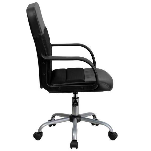 Flash Furniture Mid-Back Black Leather and Mesh Swivel Task Chair with Arms - LF-W-61B-2-GG