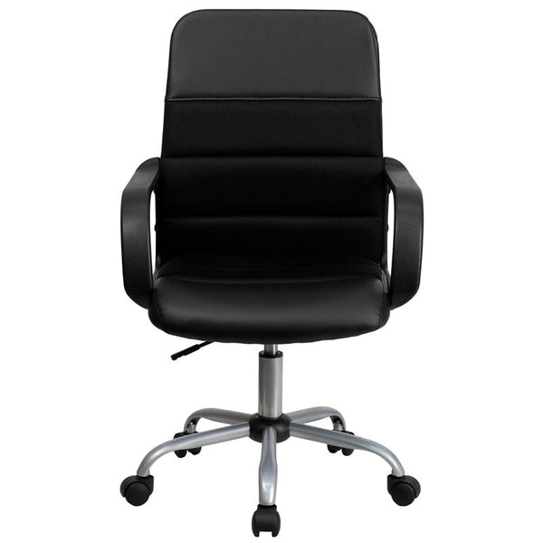 Flash Furniture Mid-Back Black Leather and Mesh Swivel Task Chair with Arms - LF-W-61B-2-GG