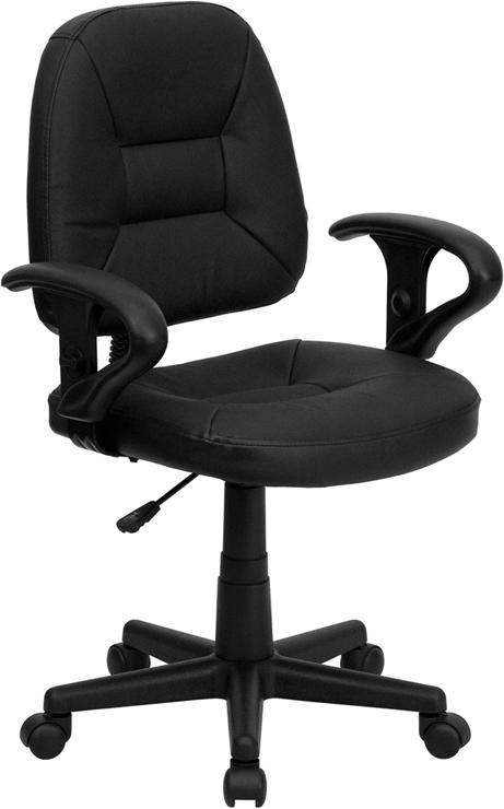 Flash Furniture Mid-Back Black Leather Ergonomic Swivel Task Chair with Adjustable Arms - BT-682-BK-GG