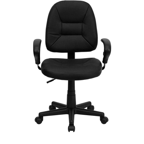 Flash Furniture Mid-Back Black Leather Ergonomic Swivel Task Chair with Adjustable Arms - BT-682-BK-GG