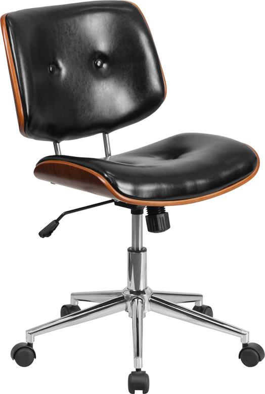 Flash Furniture Mid-Back Black Leather Ergonomic Wood Swivel Task Chair - SD-2658-5-GG