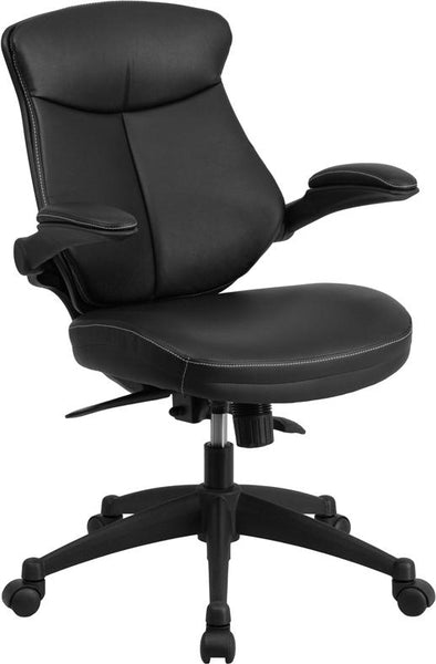 Flash Furniture Mid-Back Black Leather Executive Swivel Chair with Back Angle Adjustment and Flip-Up Arms - BL-ZP-804-GG