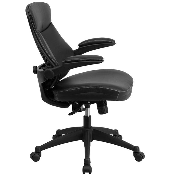 Flash Furniture Mid-Back Black Leather Executive Swivel Chair with Back Angle Adjustment and Flip-Up Arms - BL-ZP-804-GG