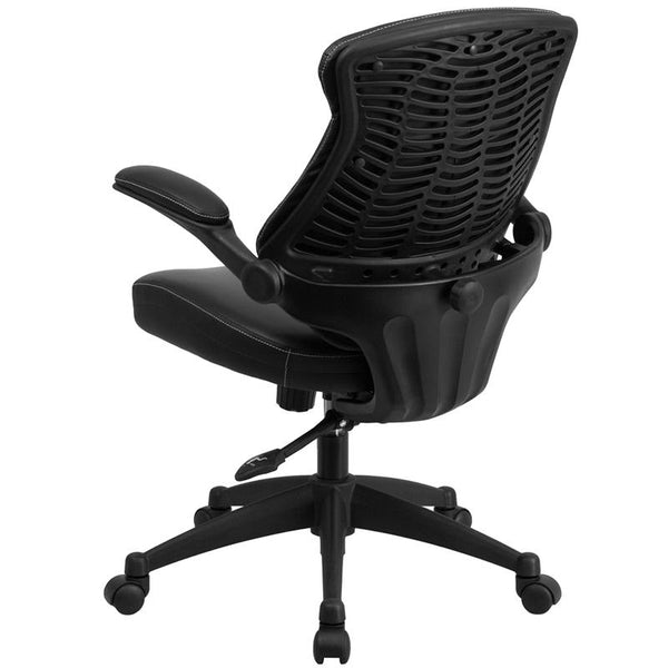 Flash Furniture Mid-Back Black Leather Executive Swivel Chair with Back Angle Adjustment and Flip-Up Arms - BL-ZP-804-GG