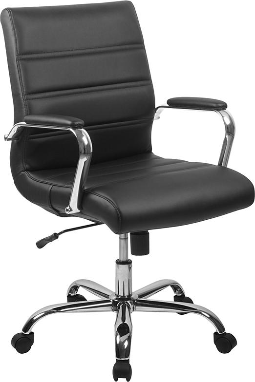 Flash Furniture Mid-Back Black Leather Executive Swivel Chair with Chrome Base and Arms - GO-2286M-BK-GG