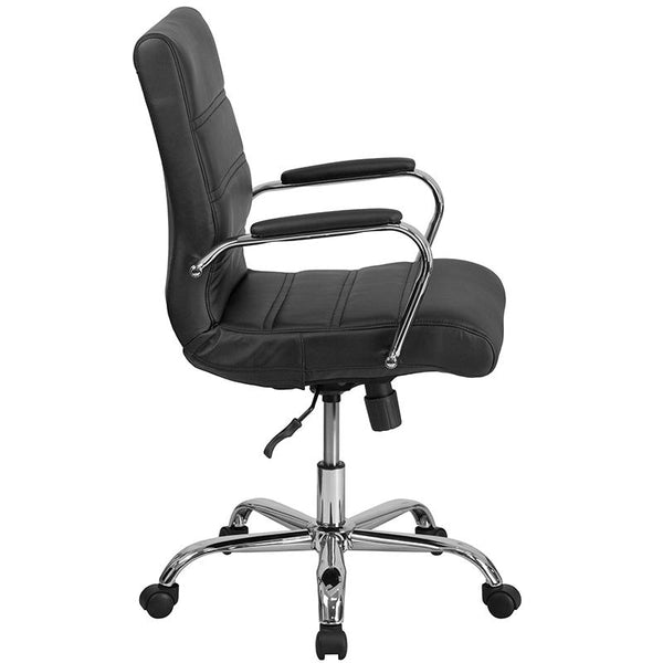 Flash Furniture Mid-Back Black Leather Executive Swivel Chair with Chrome Base and Arms - GO-2286M-BK-GG