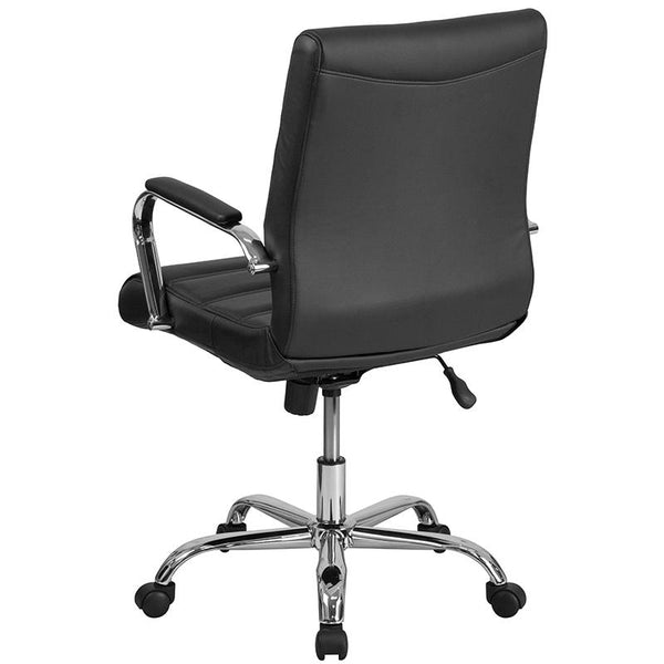 Flash Furniture Mid-Back Black Leather Executive Swivel Chair with Chrome Base and Arms - GO-2286M-BK-GG