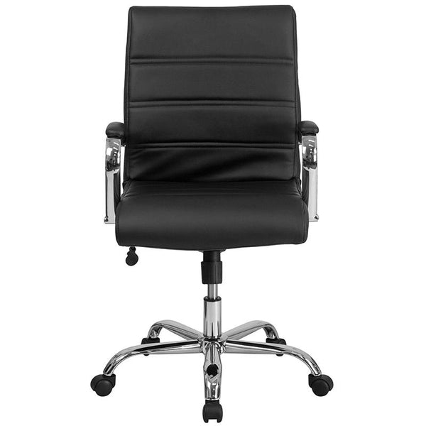 Flash Furniture Mid-Back Black Leather Executive Swivel Chair with Chrome Base and Arms - GO-2286M-BK-GG