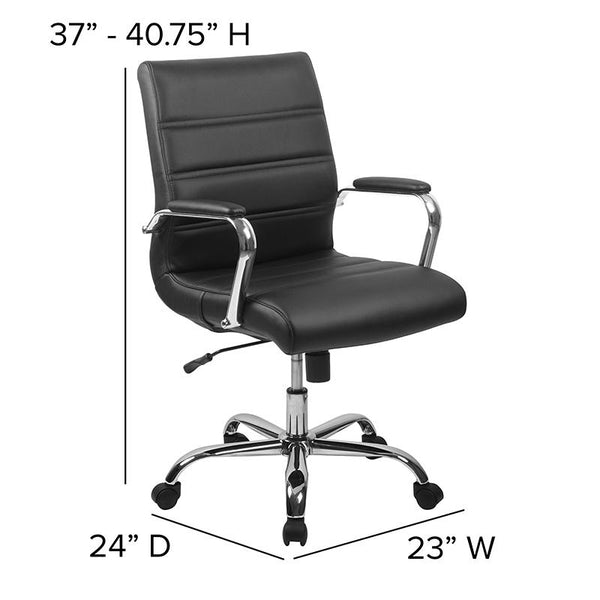 Flash Furniture Mid-Back Black Leather Executive Swivel Chair with Chrome Base and Arms - GO-2286M-BK-GG