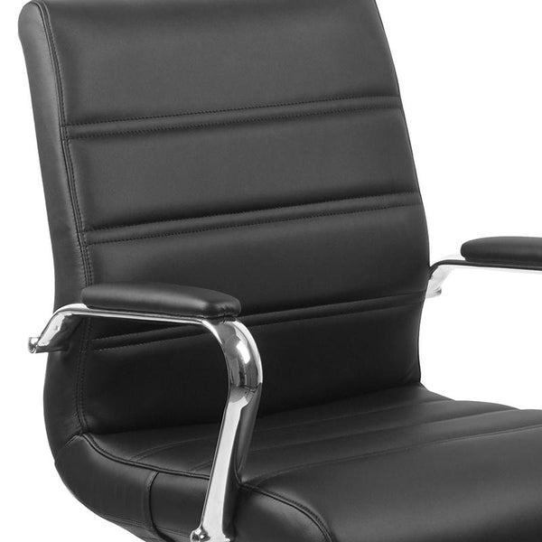 Flash Furniture Mid-Back Black Leather Executive Swivel Chair with Chrome Base and Arms - GO-2286M-BK-GG